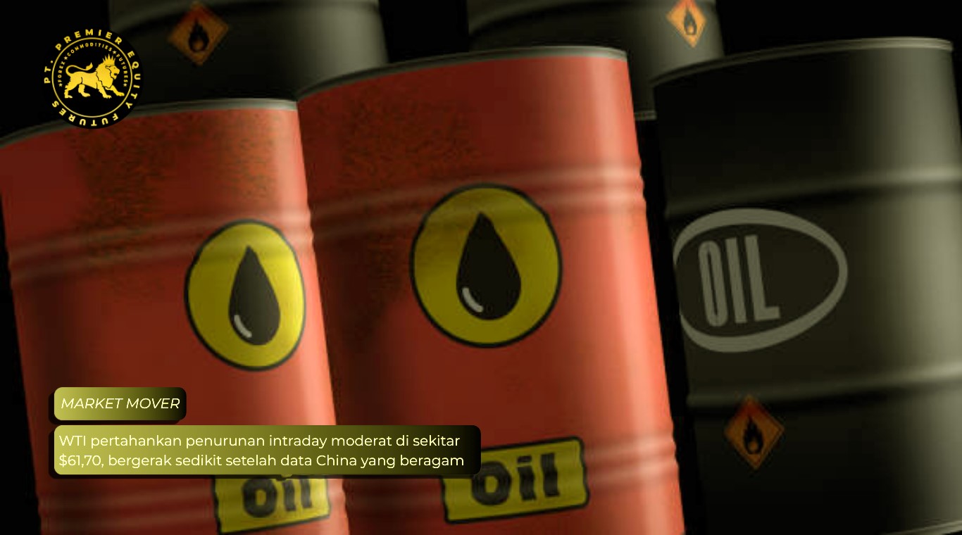 WTI pertahankan penurunan intraday moderat di sekitar $61,70, bergerak sedikit setelah data China yang beragam