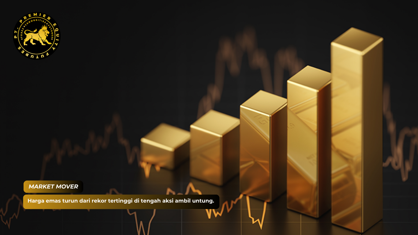 Harga emas turun dari rekor tertinggi di tengah aksi ambil untung.