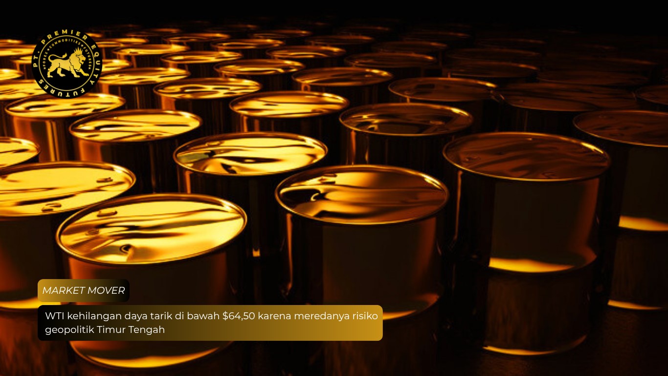 WTI kehilangan daya tarik di bawah $64,50 karena meredanya risiko geopolitik Timur Tengah