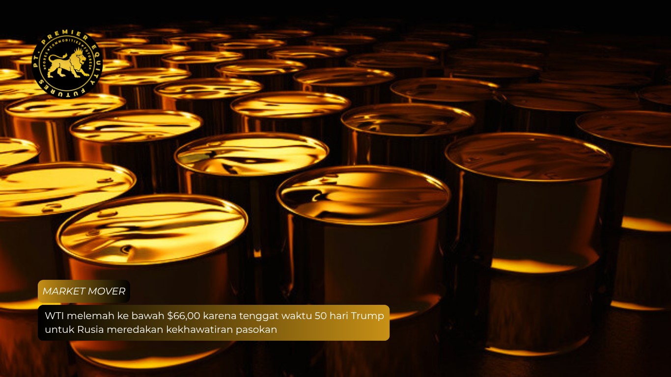 WTI melemah ke bawah $66,00 karena tenggat waktu 50 hari Trump untuk Rusia meredakan kekhawatiran pasokan